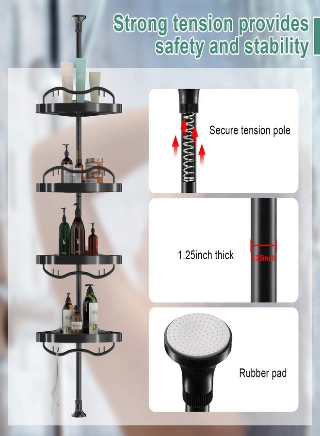 كوكونات حامل دش جوز الهند، عمود قابل للشد، حامل دش زاوية مقاوم للصدأ بطول 54-114 بوصة، 4 أرفف بلاستيكية قابلة للتعديل لحوض الاستحمام، منظم دش سهل التركيب بدون حفر، رف تخزين للحمام - Image 3